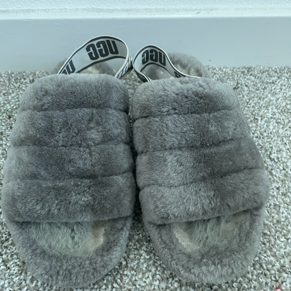 Ugg Fluff Yeah Slide Sandal Slipper Women 7 Gray Slingback Cozy Lounge Casual - Picture 5 of 7